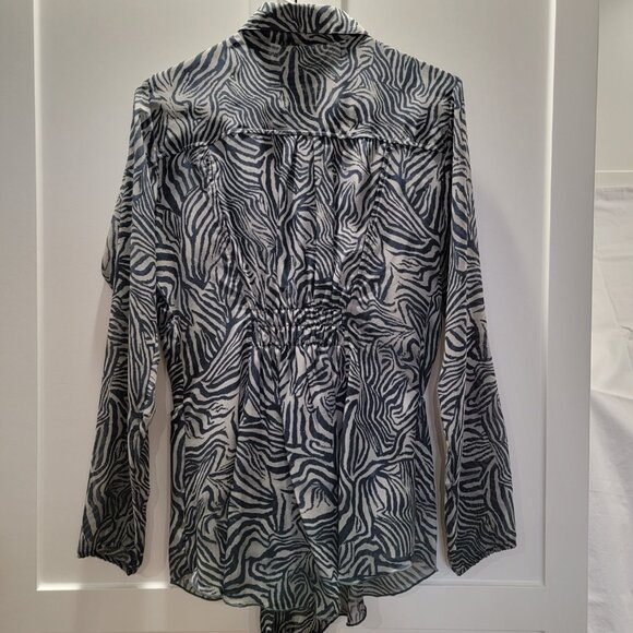 Zebra Tunic Shirt Jacket Blouse Top Button Down Relaxed Stripped Medium - Picture 3 of 17